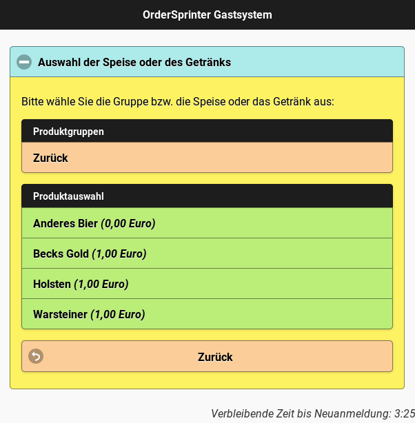 Produktauswahl im Gastbestellsystem von OrderSprinter auf dem Smartphone